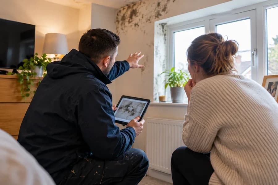 Technician discussing a mould problem with a homeowner