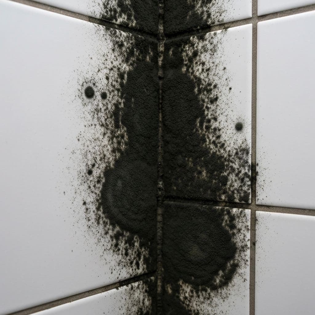 Mouldy bathroom corner before cleaning