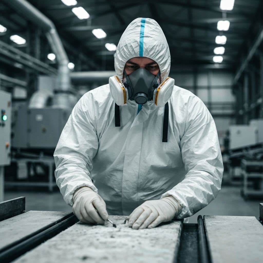 Technician in hazmat suit